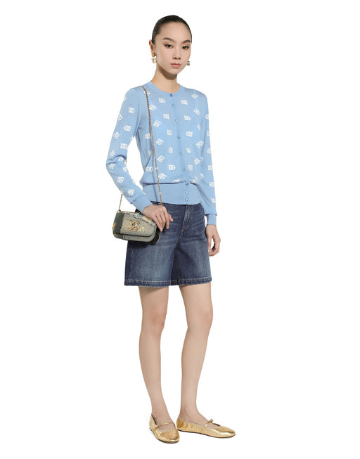 WOOL AND SILK CARDIGAN WITH ALL-OVER DG LOGO INTARSIA