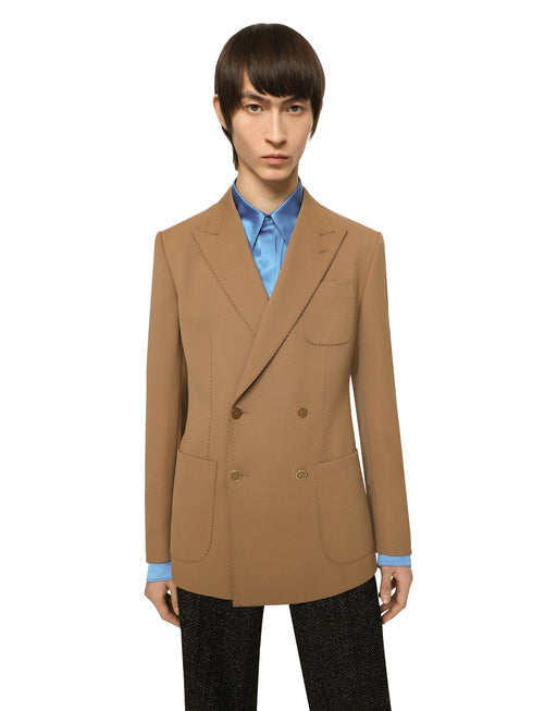 DOUBLE-BREASTED STRETCH WOOL TRICOTINE JACKET
