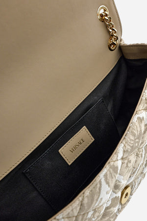 Icon Md Shoulder Bag In Jacquard Fabric-Calf Leather