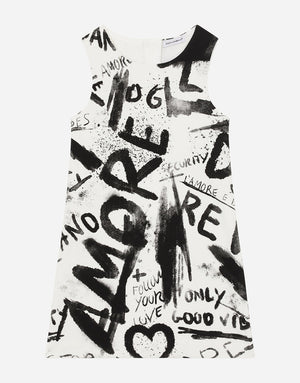 SHORT INTERLOCK DRESS WITH GRAFFITI PRINT