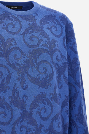 Knit Sweater In Barocco Leafy Jacquard Wool Blend
