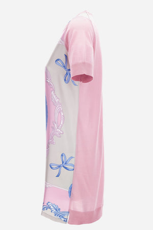 Knit Dress In Printed Silk Twill Inserts Wool And Silk