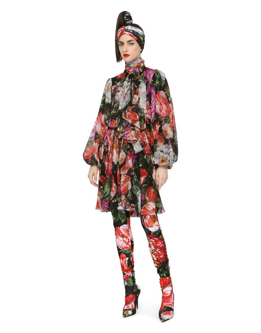 FLORAL-PRINT CHIFFON MIDI DRESS