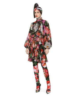FLORAL-PRINT CHIFFON MIDI DRESS