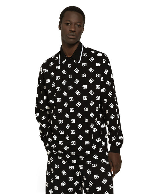 LONG-SLEEVED COTTON POLO-SHIRT WITH DG MONOGRAM