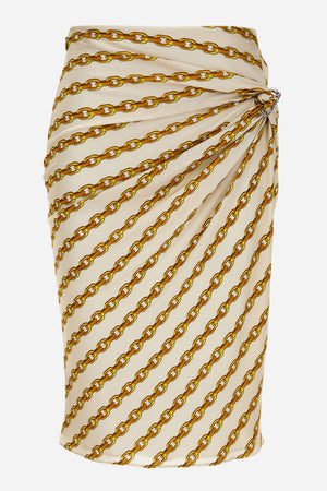 Skirt In Oblique Gold Chain Stripes On Responsible Viscose Liquid Jersey Light