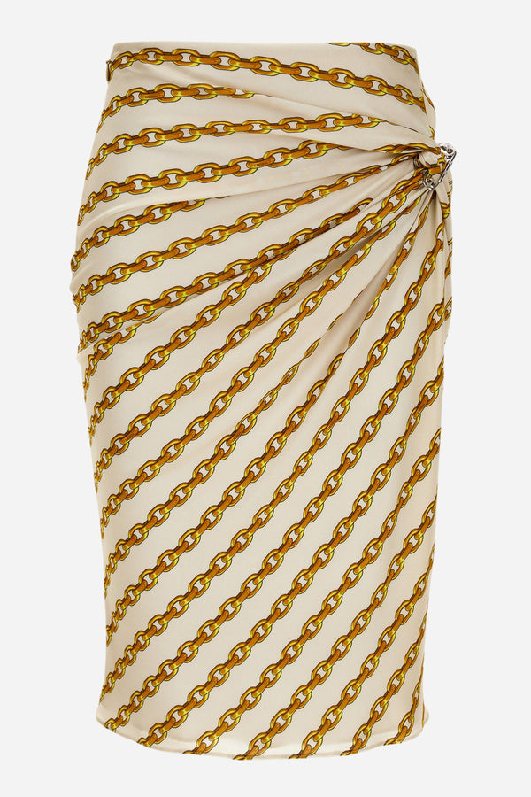 Skirt In Oblique Gold Chain Stripes On Responsible Viscose Liquid Jersey Light