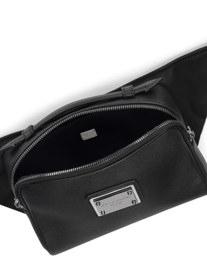 BURGUNDY CALFSKIN LEATHER AND NYLON WAIST BAG