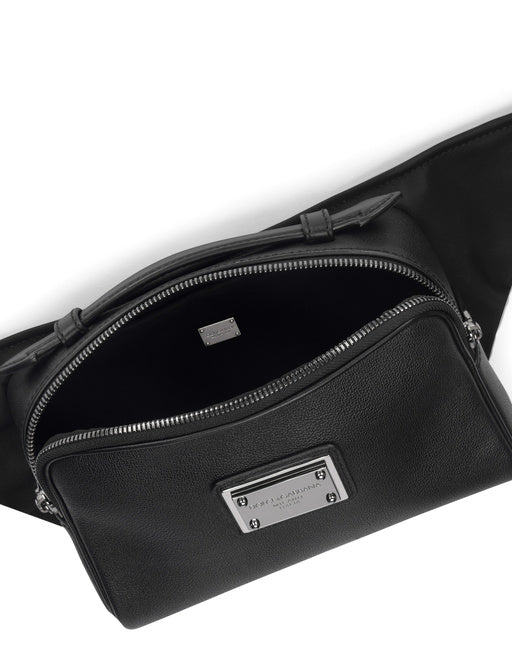 BURGUNDY CALFSKIN LEATHER AND NYLON WAIST BAG