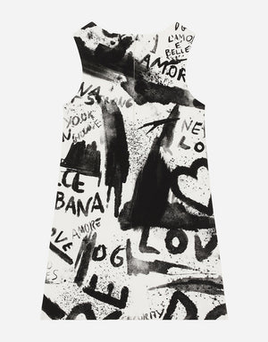 SHORT INTERLOCK DRESS WITH GRAFFITI PRINT