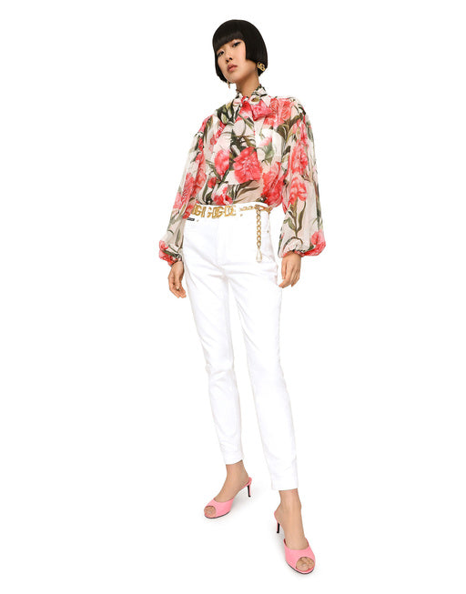 CARNATION-PRINT CHIFFON SHIRT