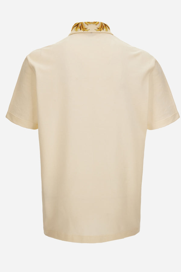 Polo In Cotton Piquet-Printleafy Collar-Medusa Embroidery