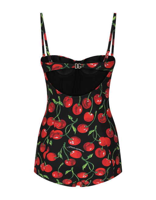 CHERRY-PRINT BALCONETTE ONE-PIECE SWIMSUIT