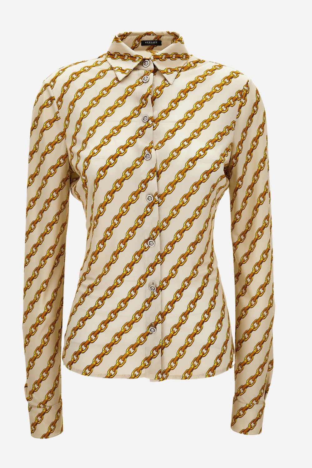 Formal Shirt In Oblique Gold Chain Stripes On Responsible Viscose Liquid Jersey Light