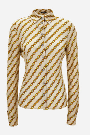 Formal Shirt In Oblique Gold Chain Stripes On Responsible Viscose Liquid Jersey Light