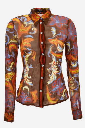 Formal Shirt In Exotic Barocco Foulard On  Techno Creponne