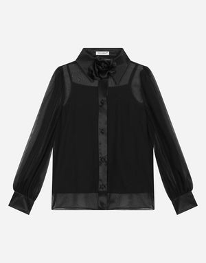 LONG-SLEEVED CHIFFON SHIRT WITH FLOWER APPLIQUÉ
