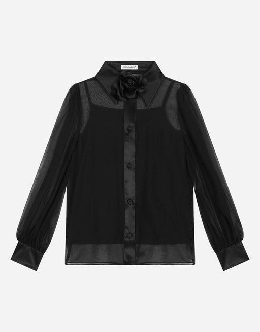 LONG-SLEEVED CHIFFON SHIRT WITH FLOWER APPLIQUÉ