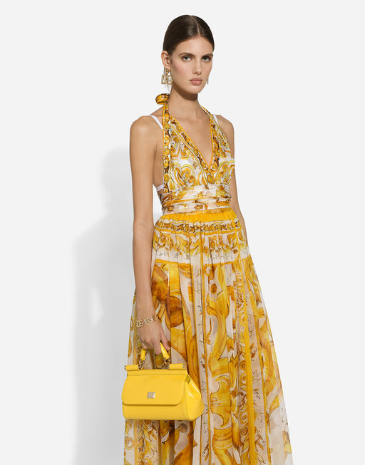 SLEEVELESS LONG DRESS IN MAIOLICA PRINT CHIFFON
