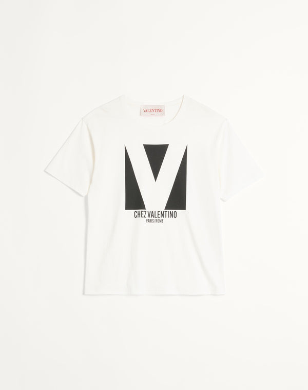 T-Shirt In Cotone Con Stampa Chez Valentino