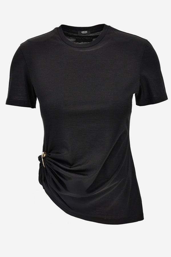 T-Shirt In Versace Logo Silk Yd Cotton Mix Jersey