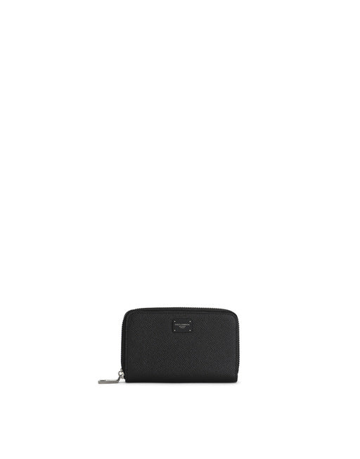 MINI DAUPHINE CALFSKIN ZIP-AROUND WALLET WITH BRANDED PLATE