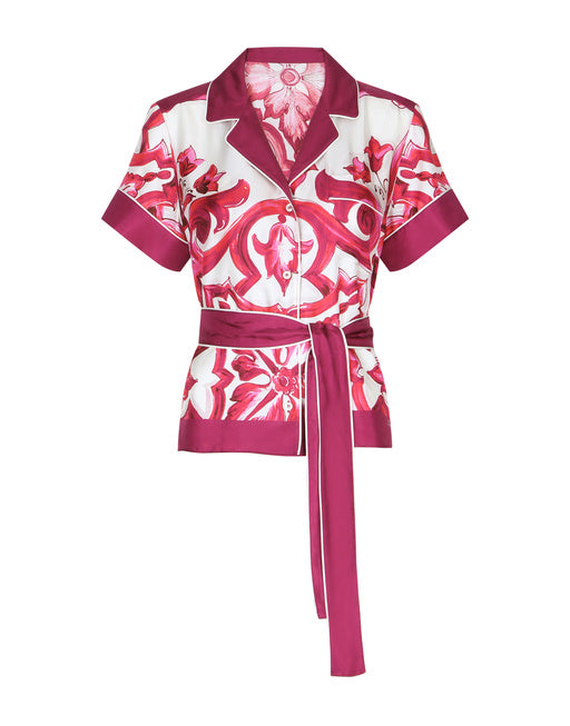 MAJOLICA-PRINT TWILL SHIRT WITH BELT