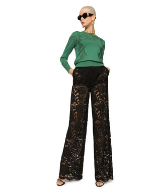 CASHMERE AND SILK SWEATER WITH LACE INLAY