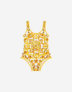 ONE-PIECE SWIMSUIT WITH YELLOW MAJOLICA PRINT