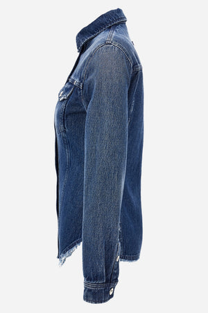 Shirt Denim In Denim Washed Medium Blue With  Frayed Edges