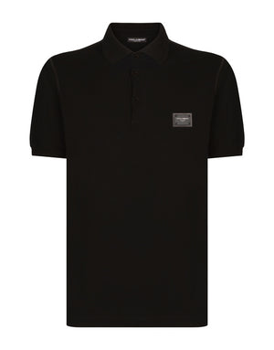 COTTON PIQUÉ POLO-SHIRT WITH BRANDED PLATE