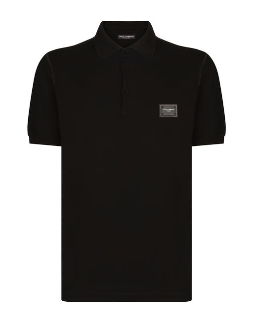 COTTON PIQUÉ POLO-SHIRT WITH BRANDED PLATE