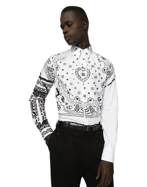COTTON MARTINI-FIT SHIRT WITH BANDANNA PRINT