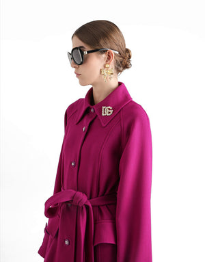 SINGLE-BREASTED COAT WITH BELT IN WOOL CREPE