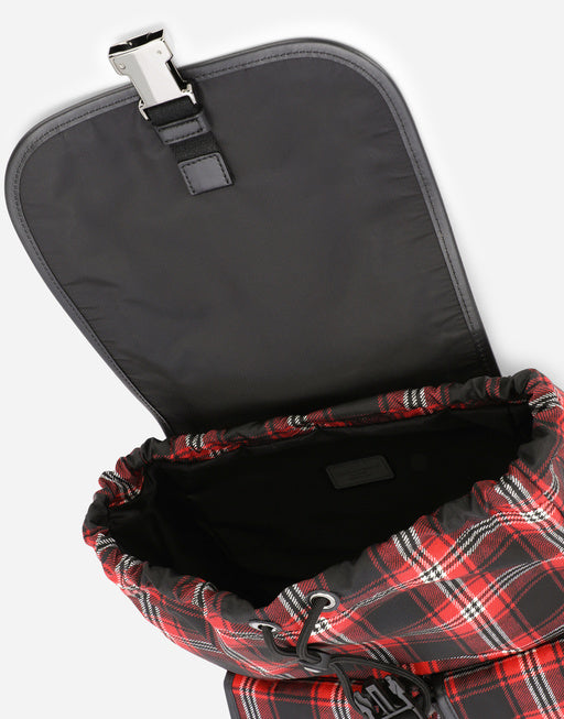TARTAN-PRINT NYLON BACKPACK