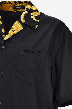 Informal Shirt In Combo Fabric Poplin Plain-Baroque Palm Print Allover-Versace Writing Embroidery