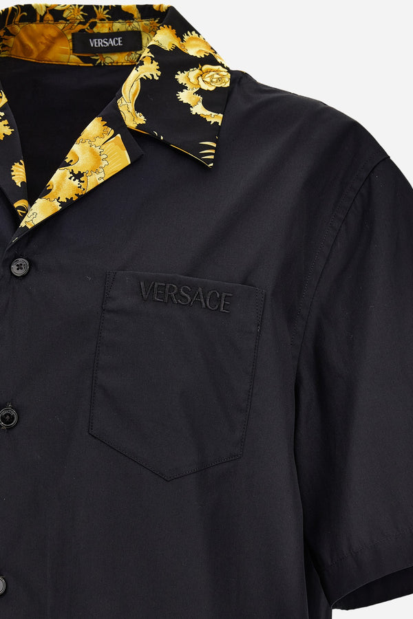Informal Shirt In Combo Fabric Poplin Plain-Baroque Palm Print Allover-Versace Writing Embroidery