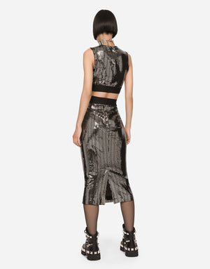 JERSEY CALF-LENGTH SKIRT WITH SEQUINED DETAILING