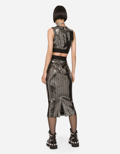 JERSEY CALF-LENGTH SKIRT WITH SEQUINED DETAILING