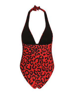 LEOPARD-PRINT ONE-PIECE SWIMSUIT WITH PLUNGING NECKLINE