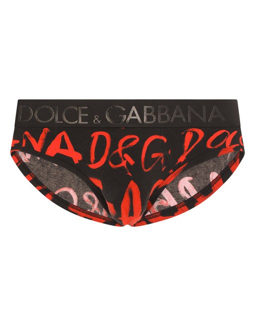TWO-WAY STRETCH JERSEY BRANDO BRIEFS WITH LOGO PRINT