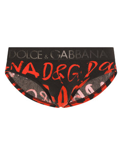 TWO-WAY STRETCH JERSEY BRANDO BRIEFS WITH LOGO PRINT