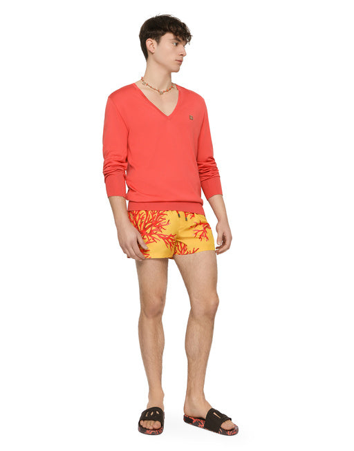 SHORT SWIM TRUNKS WITH CORAL PRINT