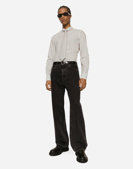 POPLIN GOLD-FIT SHIRT WITH DG LOGO PRINT