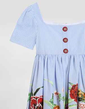 STRIPED POPLIN DRESS WITH FLORAL PRINT