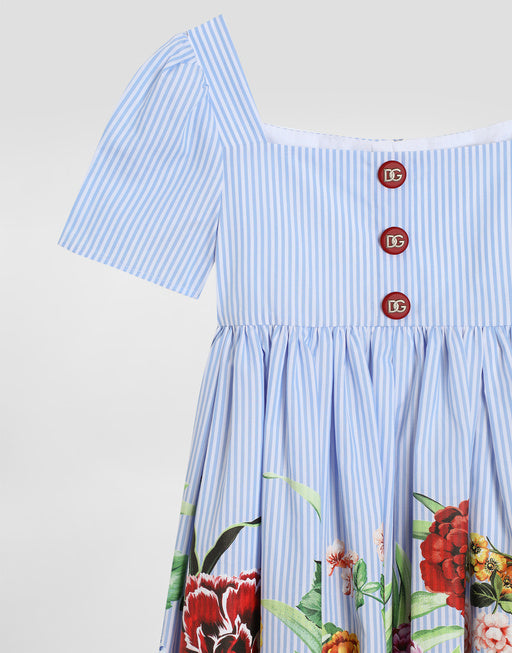 STRIPED POPLIN DRESS WITH FLORAL PRINT