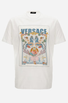 T-Shirt In Compact Cotton Jersey Fabric + Coral Theater Postcard Print