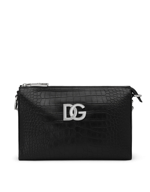 MEDIUM TRIS BAG IN CROCODILE-PRINT CALFSKIN