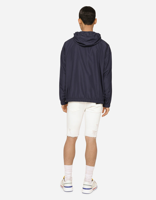 NYLON JACKET WITH HOOD AND BRANDED TAG