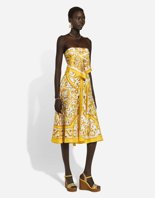 MIDI DRESS WITH FOULARD EFFECT IN MAJOLICA-PRINT SILK CHARMEUSE